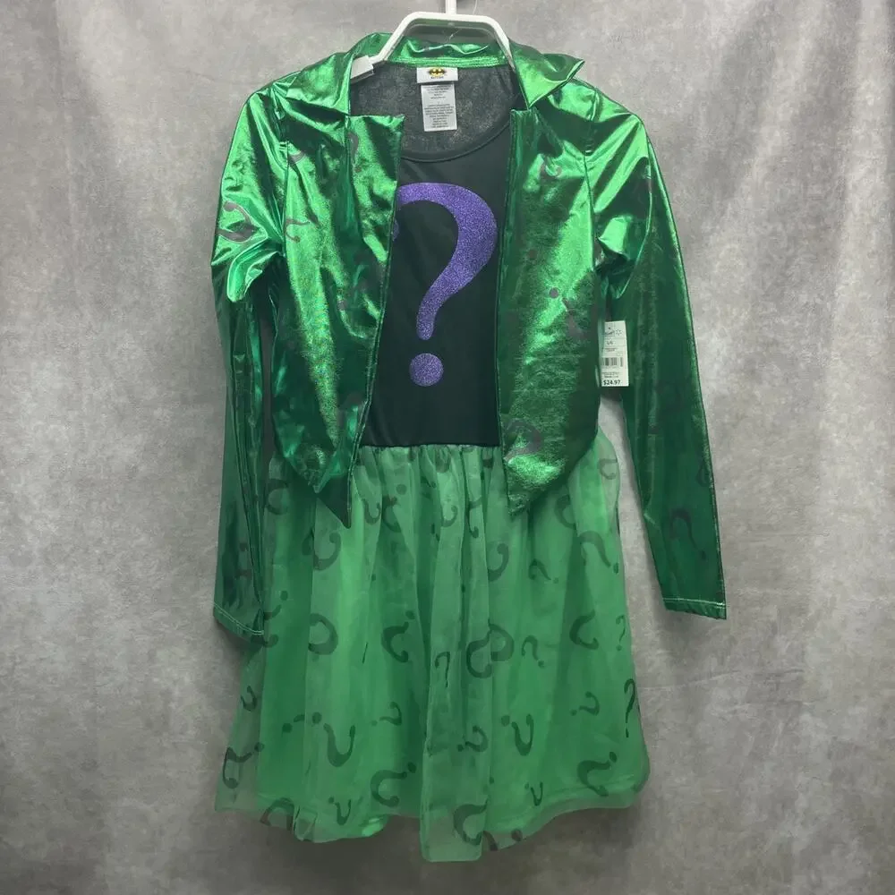 DC The Riddler Child Costume Dress w/Hat Headband Girl Size 10/12 NWT Halloween